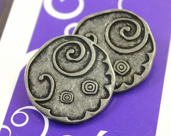 Metal Buttons - Swirl and Circles Metal Buttons , Antiqued Silver Color , Shank , 1.06 inch , 6 pcs