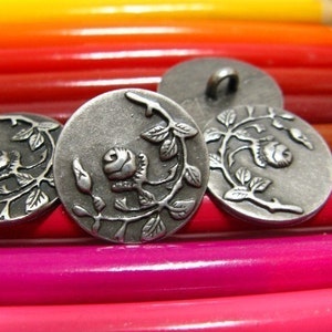 Metal Buttons Rose Vine Metal Buttons , Gunmetal Color , Shank , 0.71 inch , 10 pcs image 1