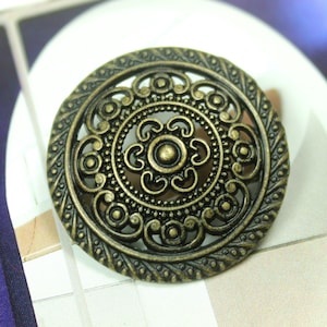 Metal Buttons - Lacework Filigree Metal Buttons , Antiqued Brass Color , Shank , 1.18 inch , 6 pcs