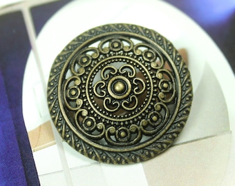 Metal Buttons - Lacework Filigree Metal Buttons , Antiqued Brass Color , Shank , 1.18 inch , 6 pcs