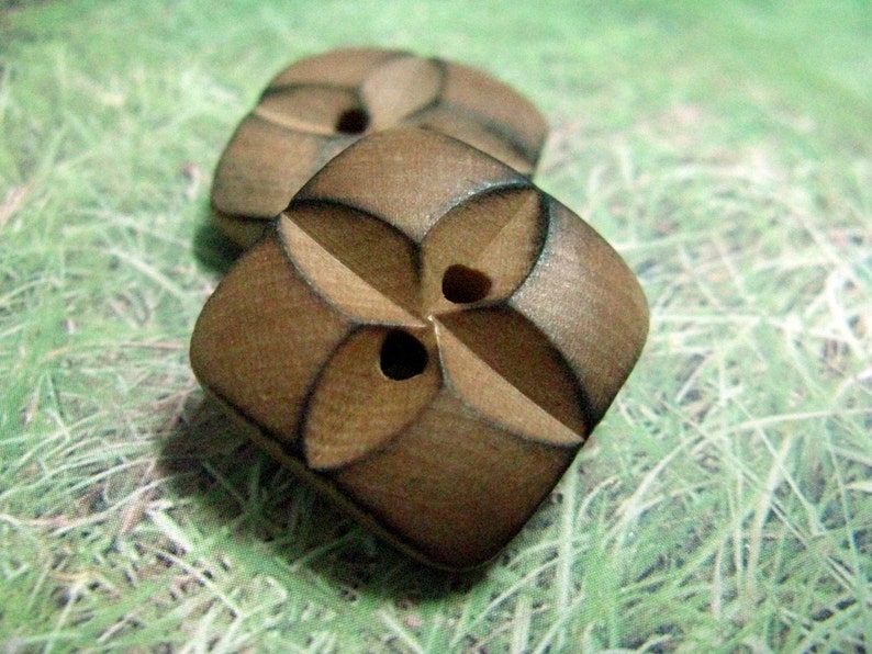 Wood Buttons 10 pieces of Original Wood Burned Edge Deep Carving Flower Buttons, 0.63 inch image 1