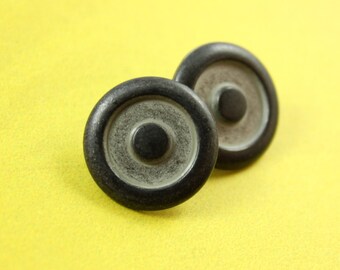 Metal Buttons - Concentric Circles Metal Buttons , Gunmetal Grey Color , Shank , 0.91 inch , 10 pcs