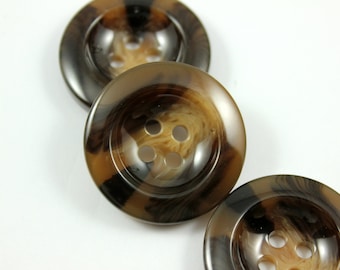 Large Resin Buttons - Lot 10 Broad Border Design Marble Taxture Brown Resin Buttons.   1.35 inch