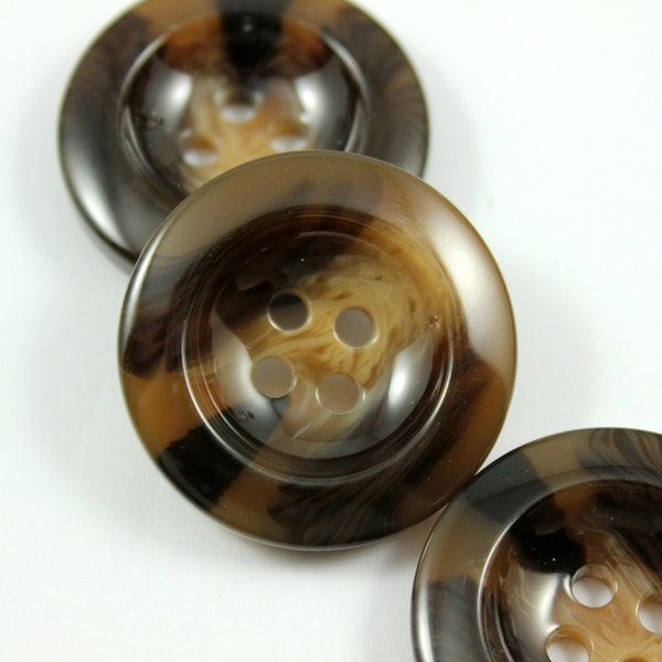 Large Resin Buttons - Lot 10 Broad Border Design Marble Taxture Brown Resin Buttons.   1.35 inch