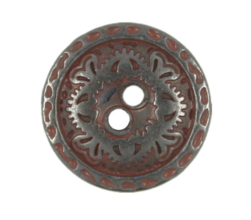 Metal Buttons - Flower Engraving Metal Buttons , Dull Red Color , 2 ...