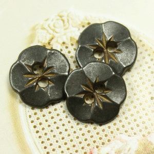 Metal Buttons - Flower Metal Buttons , Dark Gunmetal Color , Shank , 0.47 inch , 10 pcs