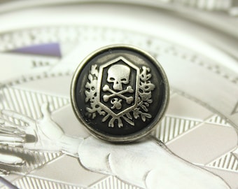6 Skull Emblem Metal Buttons , Retro Silver Color , Shank , 0.91 inch