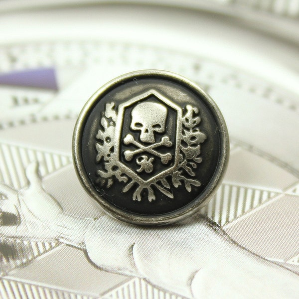 6 tête de mort emblème métal boutons, couleur argent rétro, tige, 0,91 po