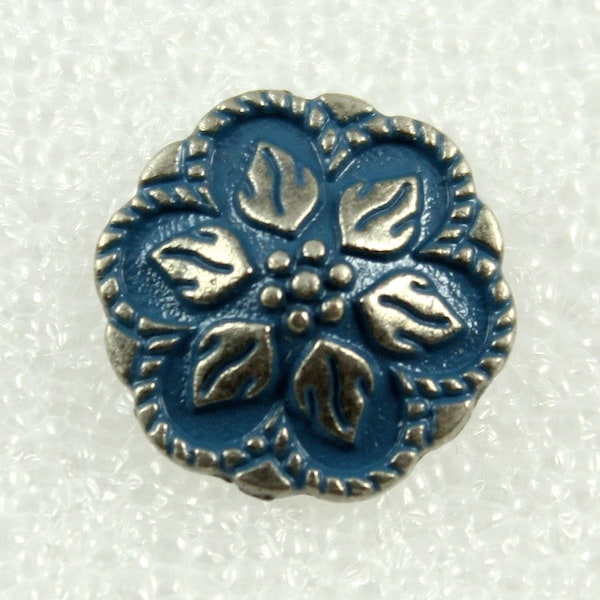 Wholesale - Metal Buttons - Lot 50 Retro Steel Blue Painting Peperomia Leafs Gunemtal Patel Edge Buttons. 0.67 inch
