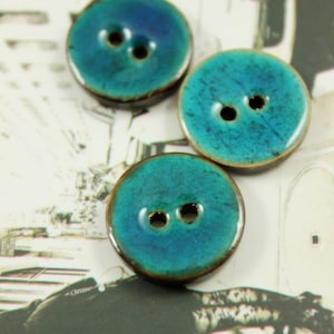 10 Pieces Of Translucent DarkCyan Enamel Buttons With Coconut Base. 0.71 inch image 3