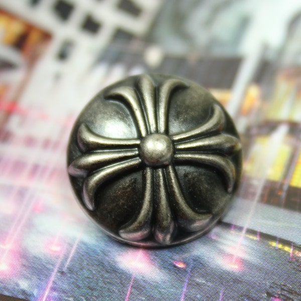 Elegant Metal Buttons - Emboss Fleur Cross Pattern Gunmetal Domed Buttons.  0.79 inch, 10 pcs