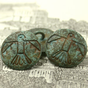 Patina Metal Buttons Green Patina Aztec Bird Metal Shank Buttons 20mm Environ 0,79 pouce 6 pcs image 2