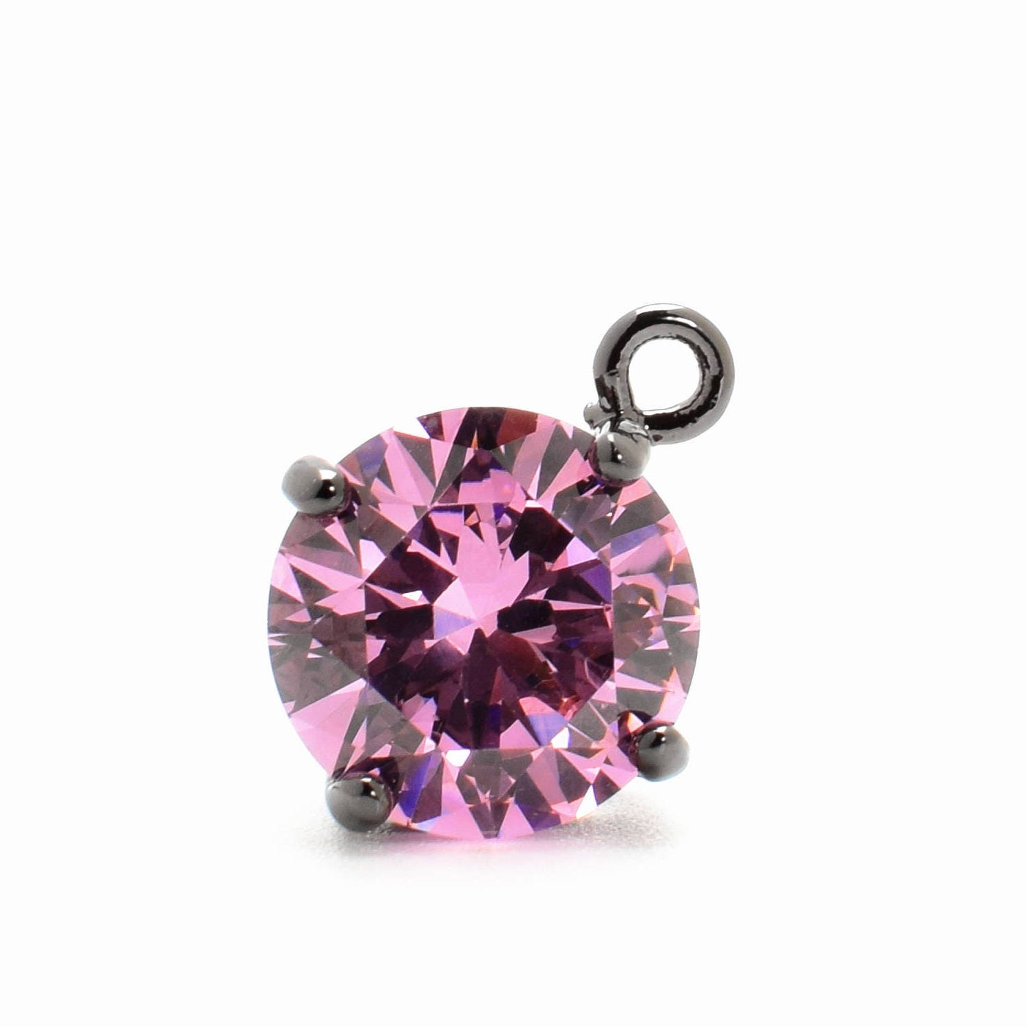 2 Round Pink Cubic Zircon Pendant, 12mm, Black Color Plated