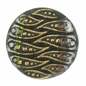Czech Glass Button - Colorful Paisley Hand Painted Vintage Czech Glass Button, 1.06 inch , Shank Button