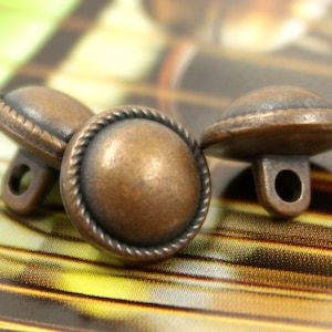 Metal Buttons - Copper Domed Metal Buttons , Shank , 0.39 inch , 10 pcs