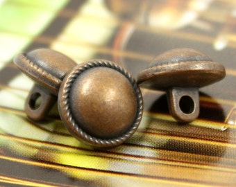 Metal Buttons - Copper Domed Metal Buttons , Shank , 0.39 inch , 10 pcs