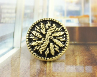 Metal Buttons - Gold Sun Metal Buttons , Black Enamel , Shank , 0.71 inch , 10 pcs
