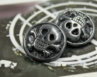 Metal Buttons - Funky Skull Metal Buttons , Gunmetal Color , Shank , 0.91 inch , 10 pcs