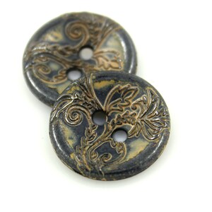 Metal Buttons Vine Flower Metal Buttons , Khaki Gunmetal Color , Concave , 2 Holes , 0.71 inch , 10 pcs image 2