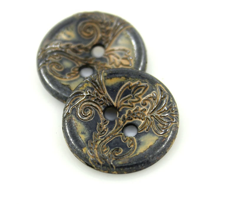 Metal Buttons Vine Flower Metal Buttons , Khaki Gunmetal Color , Concave , 2 Holes , 0.71 inch , 10 pcs image 2