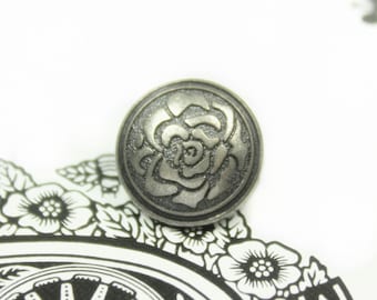 Metal Buttons - Rose Bloom Metal Buttons , Gray Silver Color , Shank , 0.59 inch , 10 pcs