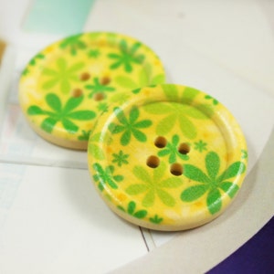 Wooden Buttons Green Theme Flowers Natural Wood Buttons. 1.18 inch . 6 in a set image 4