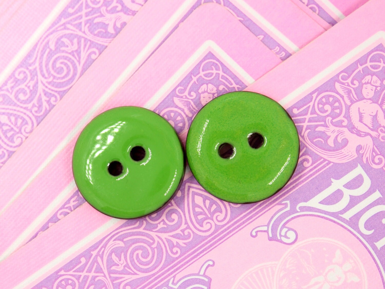 Pink Buttons 10 Pieces Of Retro Green Enamel Buttons With Etsy
