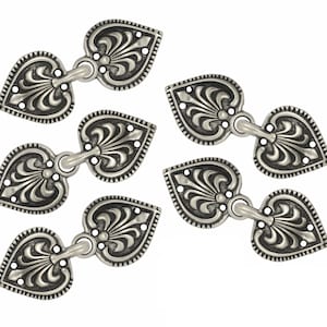 Cloak Clasp Fasteners - Antique Silver Baroque Spade Cloak Clasp Metal Fasteners. 5 Pairs.
