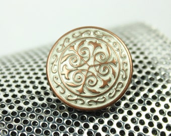 Metal Buttons - Celtic Flower Metal Buttons , Copper White Patina Color , Shank , 0.83 inch , 10 pcs