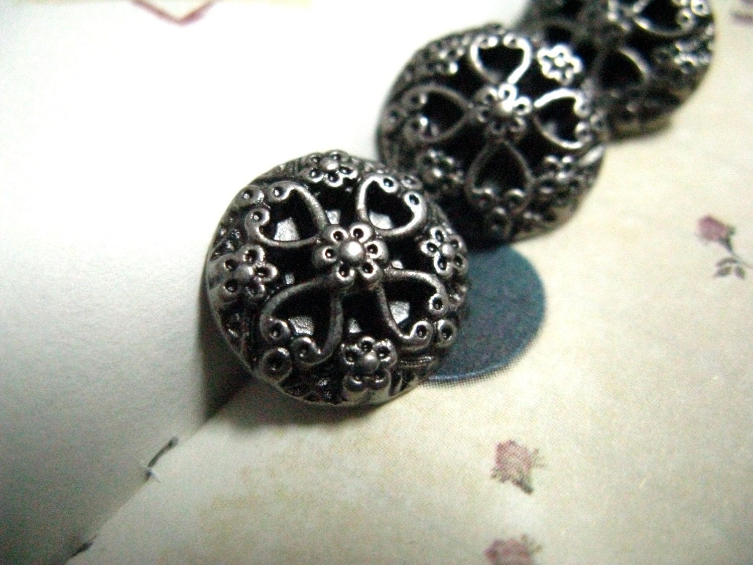 Metal Buttons Hearts Flower Metal Buttons Gray Silver Etsy