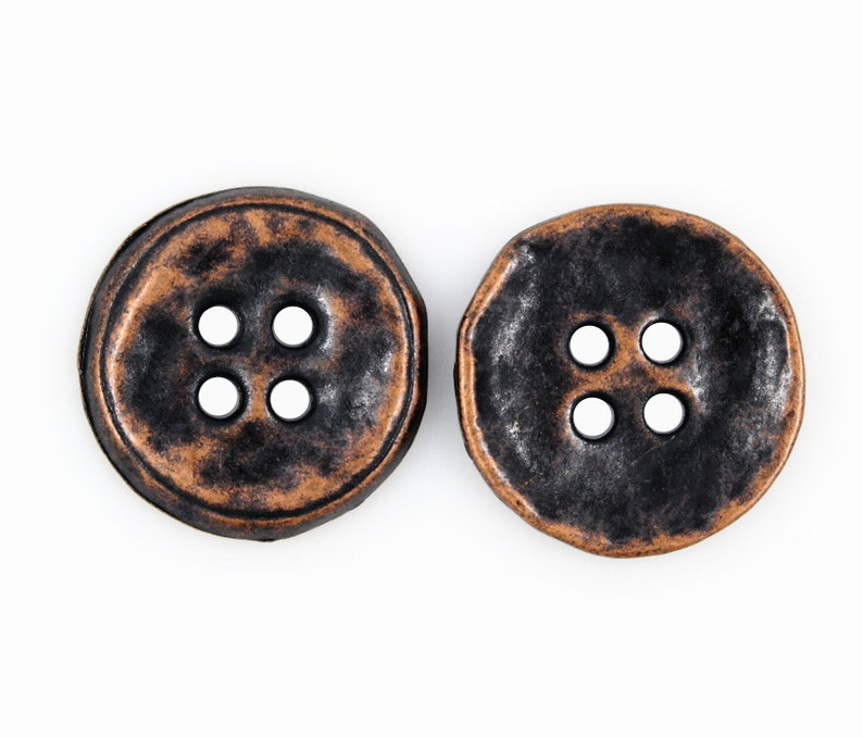 Metal Buttons Rustic Antique Copper Metal Hole Buttons 0.87 inch 10 pcs image 3