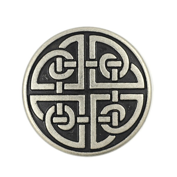 Celtic Shield Knot Antique Silver Metal Shank Buttons. 25mm (1 inch)  - 3 pcs