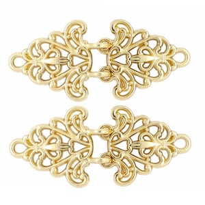 Gold Filigree Trivet Cloak Clasp Hooks And Eyes Fasteners.  2 Pairs.