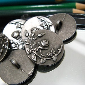 Metal Buttons Rose Vine Metal Buttons , Gunmetal Color , Shank , 0.71 inch , 10 pcs image 5