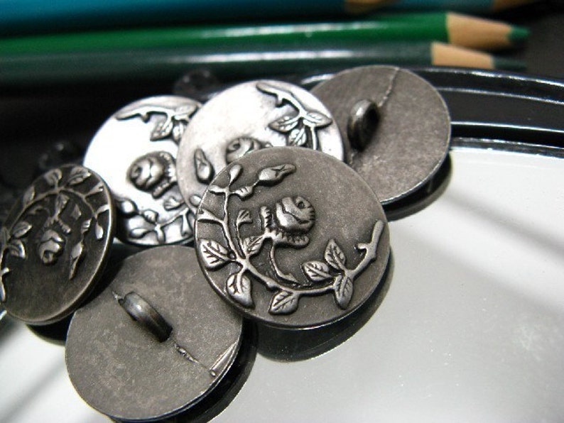 Metal Buttons Rose Vine Metal Buttons , Gunmetal Color , Shank , 0.71 inch , 10 pcs image 5