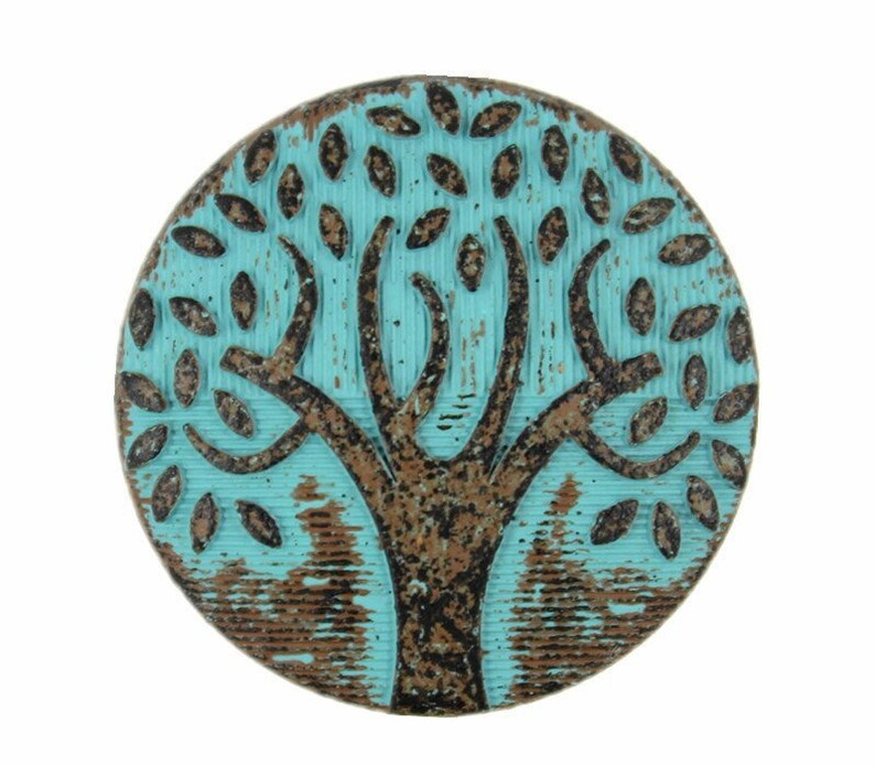 Patina Metal Buttons Green Patina Carving Big Tree Pattern Shank Buttons. 1 inch. 6 pcs image 5