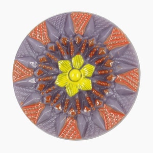 Czech Glass Button - Pale Purple Hand Painted Flower Czech Glass Button, 1.06 inch , Shank Button