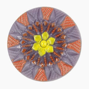 Czech Glass Button Pale Purple Hand Painted Flower Czech Glass Button, 1.06 inch , Shank Button image 1