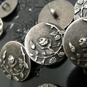 Metal Buttons Rose Vine Metal Buttons , Gunmetal Color , Shank , 0.71 inch , 10 pcs image 4