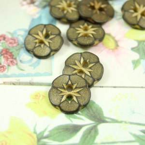Metal Buttons Flower Metal Buttons , Gunmetal Yellow Color , 2 Holes , 0.51 inch , 10 pcs image 3