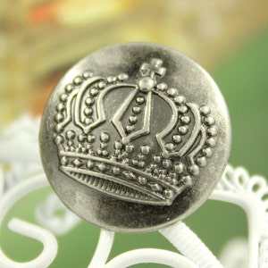 Metal Buttons - Victorian Crown Metal Buttons , Gray Silver Color , Shank , 0.79 inch , 10 pcs