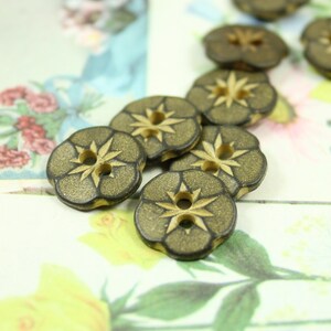 Metal Buttons Flower Metal Buttons , Gunmetal Yellow Color , 2 Holes , 0.51 inch , 10 pcs image 5