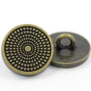 Metal Buttons Concentric Dots Metal Buttons , Antique Brass Color , Shank , 0.55 inch , 10 pcs image 3