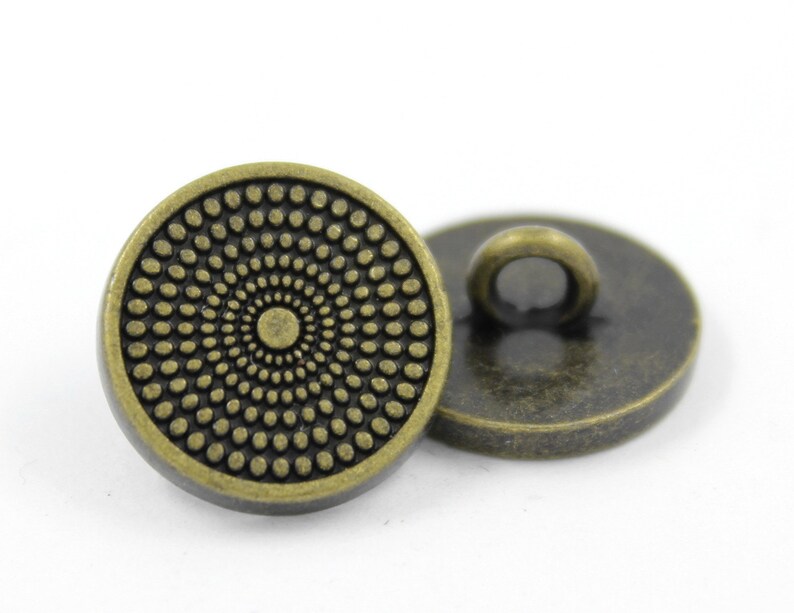 Metal Buttons Concentric Dots Metal Buttons , Antique Brass Color , Shank , 0.55 inch , 10 pcs image 3