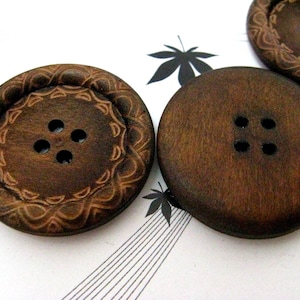 Large Wood Buttons Beautiful Swirls Decorative Domed Border Cascading Recessed Center Old Wooden Buttons, 1.18 inch 10 in a set image 4