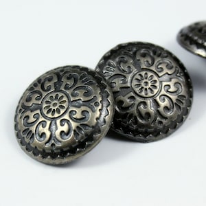 Metal Buttons - Carpet Pattern Metal Buttons , Gray Silver Color , Domed , Shank , 0.79 inch , 10 pcs