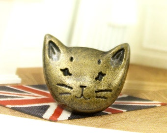 Metal Buttons - Cat Antique Brass Shank Metal Buttons. 0.71 inch , 6 pcs