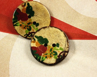 Flower Wooden Buttons - Aesthetic Peony Painting  Wood Buttons, 1 inch. 10 in a set