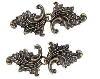 2 Coppie Foglia d'acanto asimmetrica Ottone Antico Metallico Decorativa Chiusura. 66mm x 28mm fissata