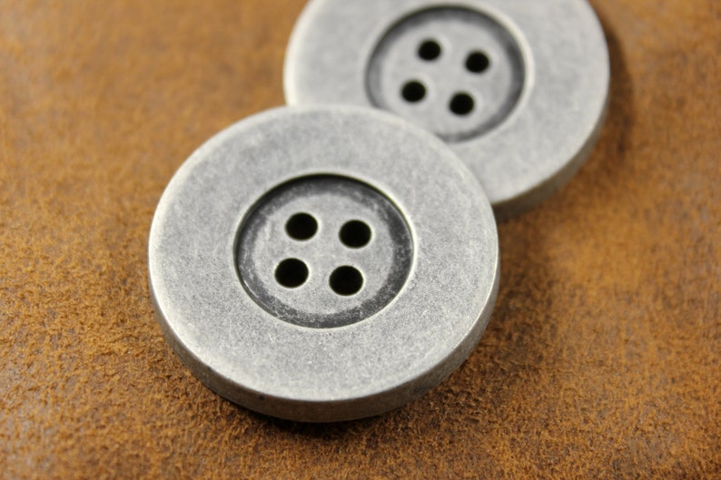 Metal Buttons Large Antique Silver Metal Buttons 4 Holes Etsy